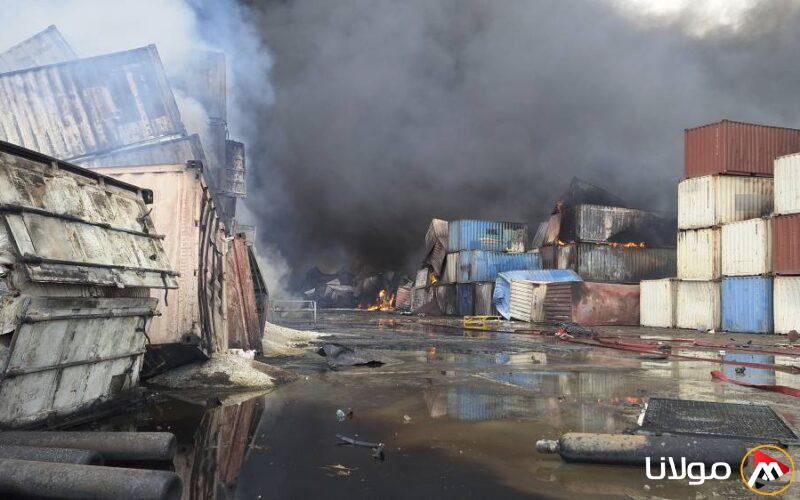 النيران تشتعل من جديد في حاويات ميناء رجائي الإيراني