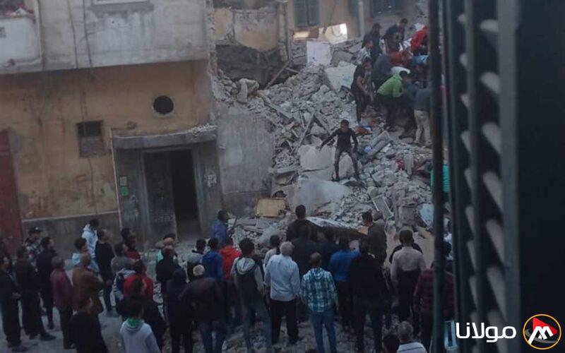 إنقاذ امرأة وثلاثة أطفال من تحت أنقاض مبنى اللبان المنهار في الإسكندرية