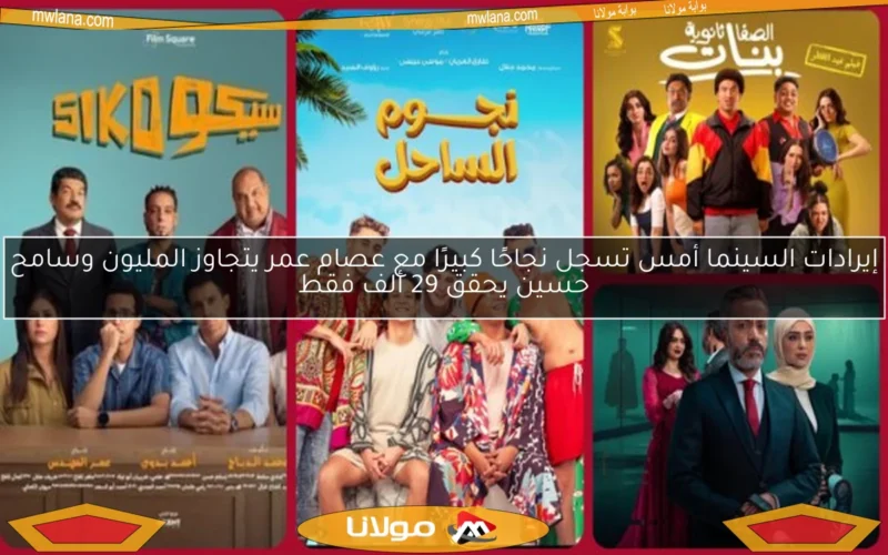 إيرادات السينما أمس تسجل نجاحًا كبيرًا مع عصام عمر يتجاوز المليون وسامح حسين يحقق 29 ألف فقط