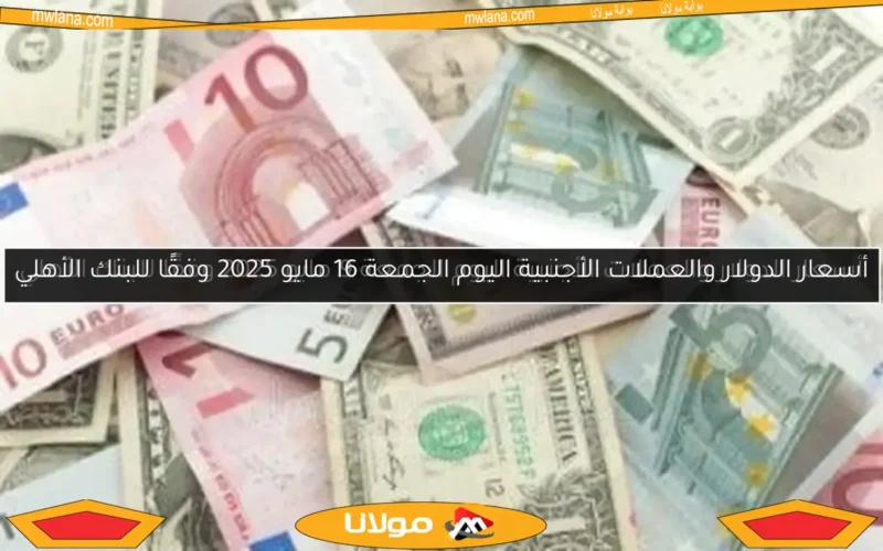 أسعار الدولار والعملات الأجنبية اليوم الجمعة 16 مايو 2025 وفقًا للبنك الأهلي