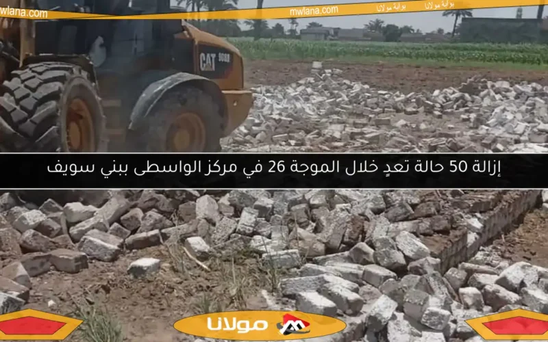 إزالة 50 حالة تعدٍ خلال الموجة 26 في مركز الواسطى ببني سويف