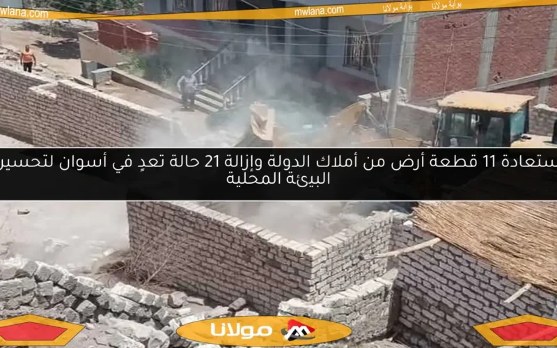 استعادة 11 قطعة أرض من أملاك الدولة وإزالة 21 حالة تعدٍ في أسوان لتحسين البيئة المحلية