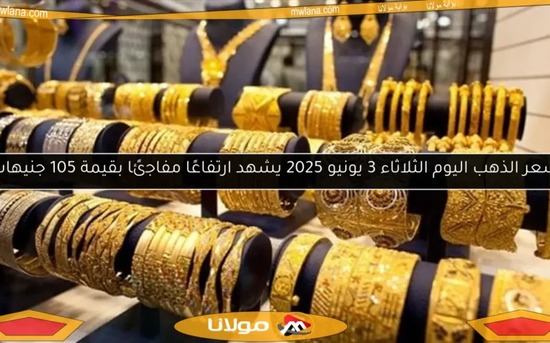 سعر الذهب اليوم الثلاثاء 3 يونيو 2025 يشهد ارتفاعًا مفاجئًا بقيمة 105 جنيهات