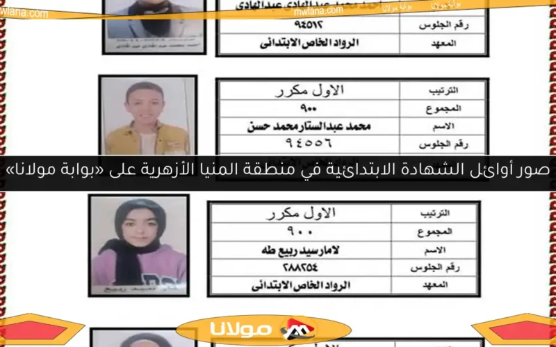 صور أوائل الشهادة الابتدائية في منطقة المنيا الأزهرية على «بوابة مولانا»