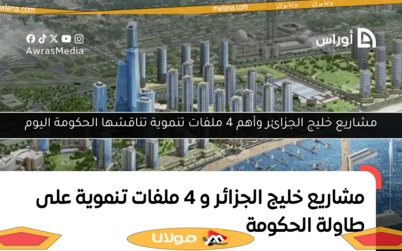 مشاريع خليج الجزائر وأهم 4 ملفات تنموية تناقشها الحكومة اليوم
