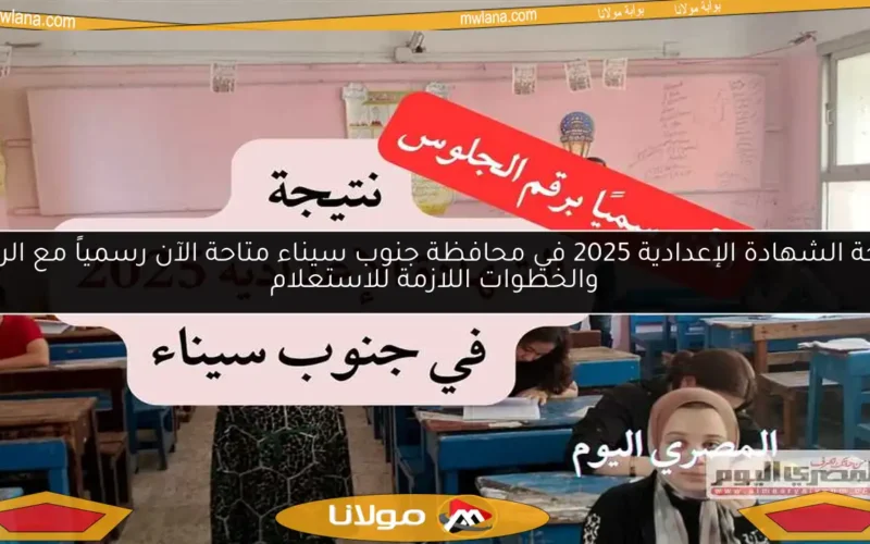 نتيجة الشهادة الإعدادية 2025 في محافظة جنوب سيناء متاحة الآن رسمياً مع الرابط والخطوات اللازمة للاستعلام