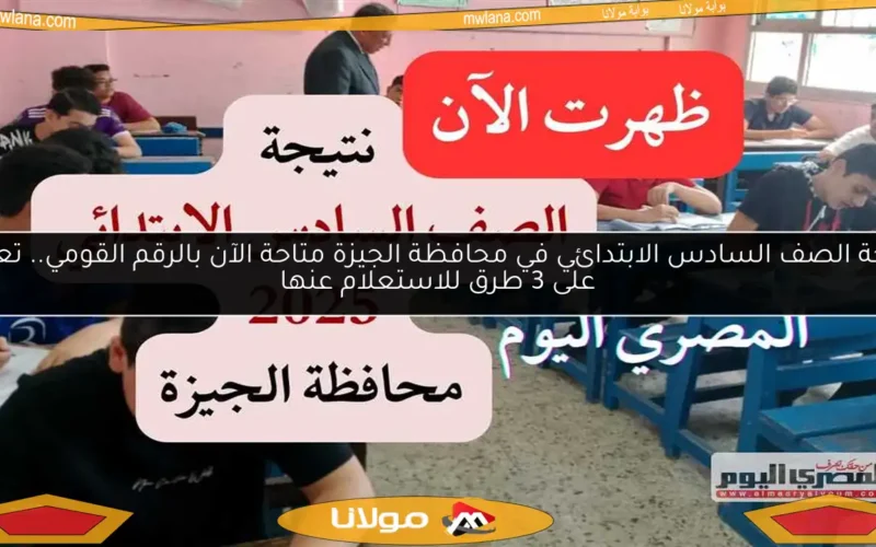 نتيجة الصف السادس الابتدائي في محافظة الجيزة متاحة الآن بالرقم القومي.. تعرف على 3 طرق للاستعلام عنها
