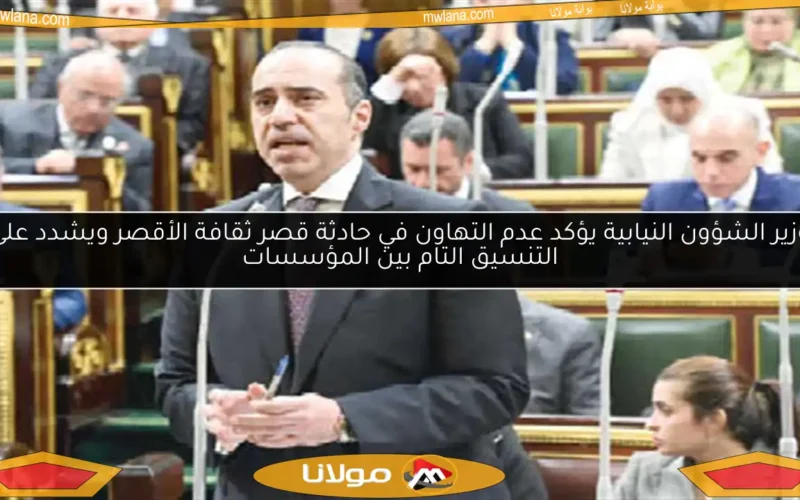 وزير الشؤون النيابية يؤكد عدم التهاون في حادثة قصر ثقافة الأقصر ويشدد على التنسيق التام بين المؤسسات