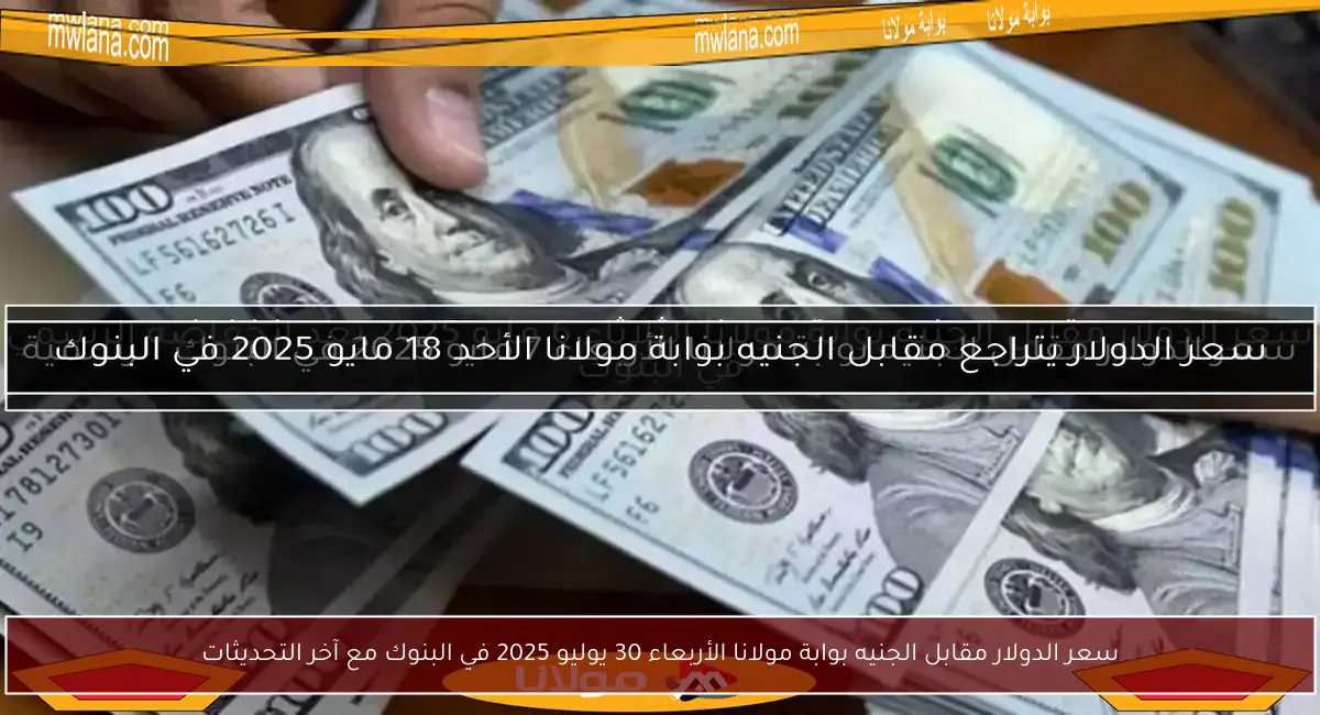 سعر الدولار مقابل الجنيه بوابة مولانا الأربعاء 30 يوليو 2025 في البنوك مع آخر التحديثات