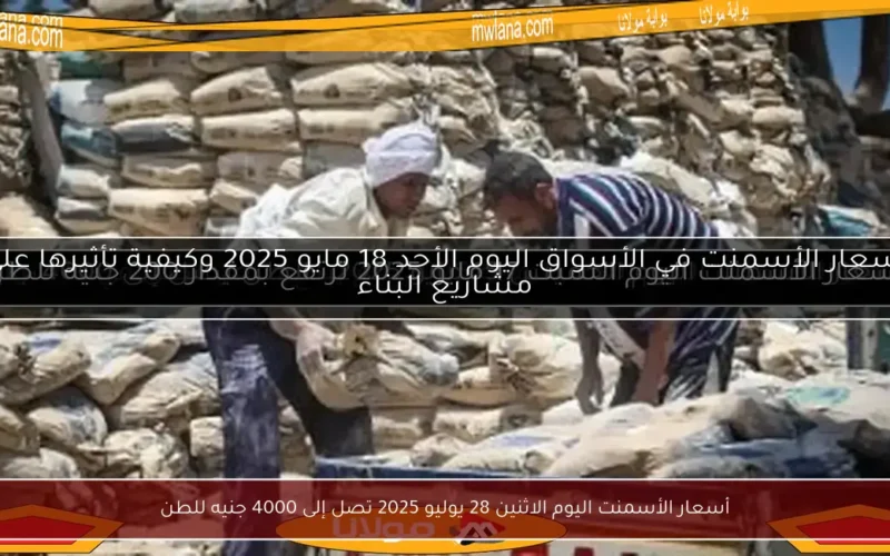 أسعار الأسمنت اليوم الاثنين 28 يوليو 2025 تصل إلى 4000 جنيه للطن