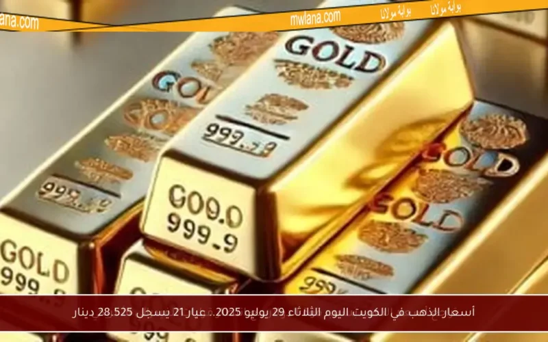 أسعار الذهب في الكويت اليوم الثلاثاء 29 يوليو 2025.. عيار 21 يسجل 28.525 دينار