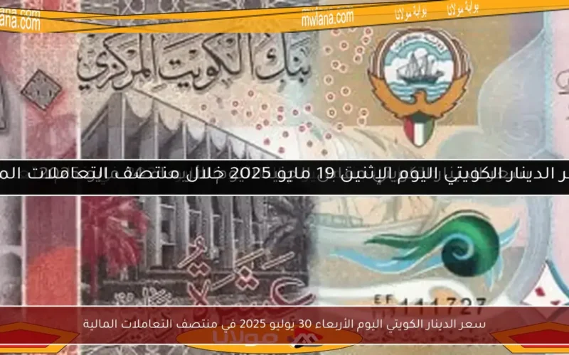 سعر الدينار الكويتي اليوم الأربعاء 30 يوليو 2025 في منتصف التعاملات المالية