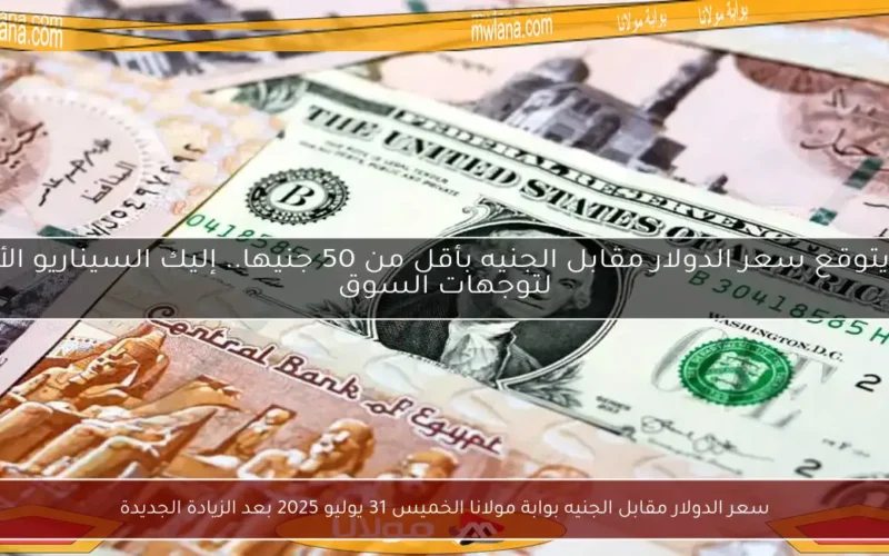 سعر الدولار مقابل الجنيه بوابة مولانا الخميس 31 يوليو 2025 بعد الزيادة الجديدة
