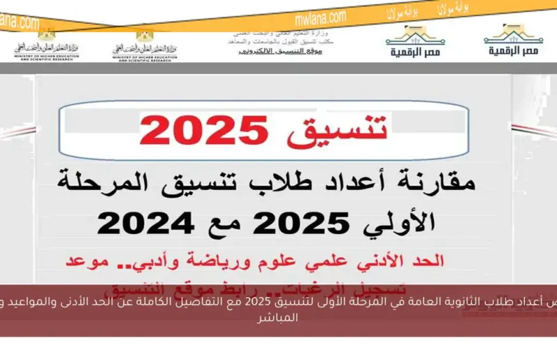 انخفاض أعداد طلاب الثانوية العامة في المرحلة الأولى لتنسيق 2025 مع التفاصيل الكاملة عن الحد الأدنى والمواعيد والرابط المباشر