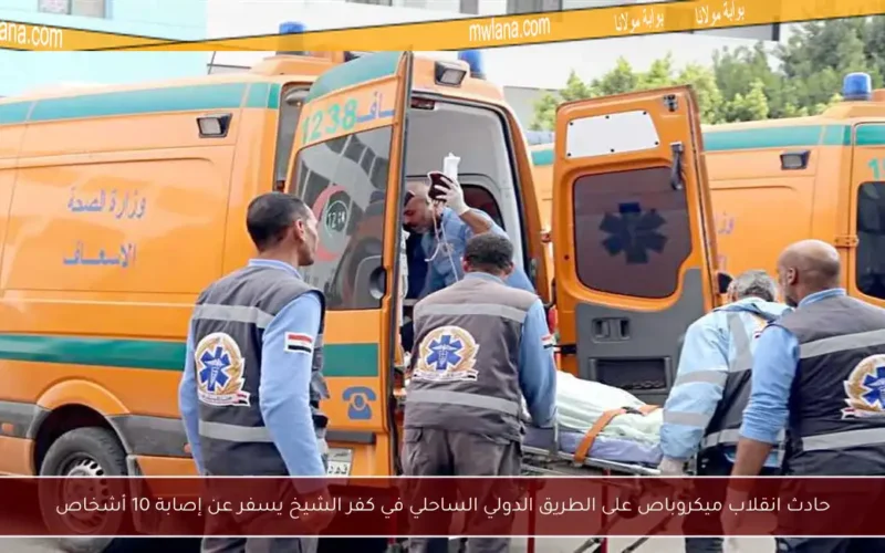 حادث انقلاب ميكروباص على الطريق الدولي الساحلي في كفر الشيخ يسفر عن إصابة 10 أشخاص