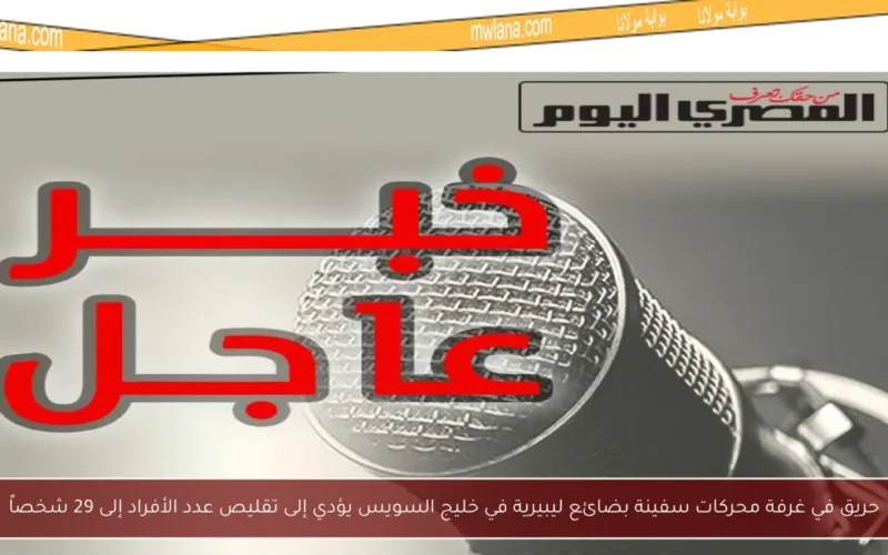 حريق في غرفة محركات سفينة بضائع ليبيرية في خليج السويس يؤدي إلى تقليص عدد الأفراد إلى 29 شخصاً