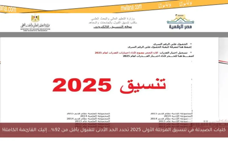 كليات الصيدلة في تنسيق المرحلة الأولى 2025 تحدد الحد الأدنى للقبول بأقل من 92%.. إليك القائمة الكاملة!