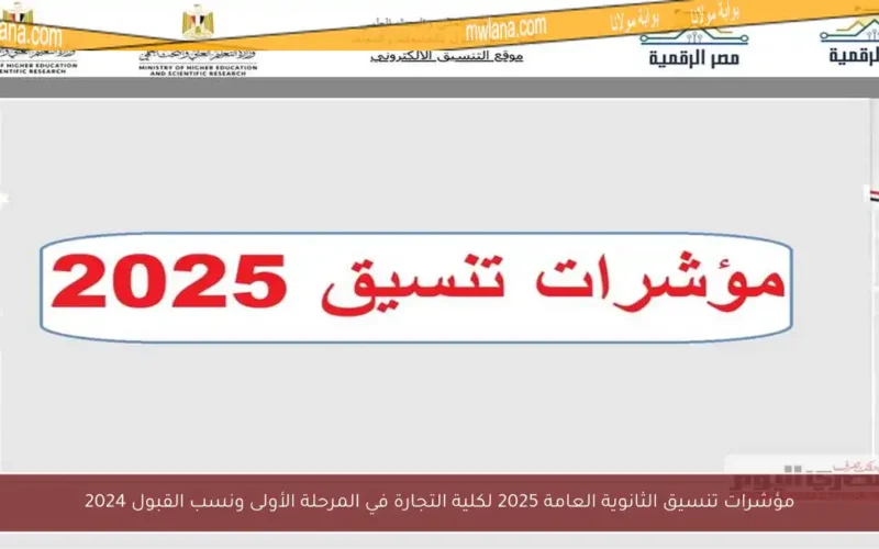 مؤشرات تنسيق الثانوية العامة 2025 لكلية التجارة في المرحلة الأولى ونسب القبول 2024