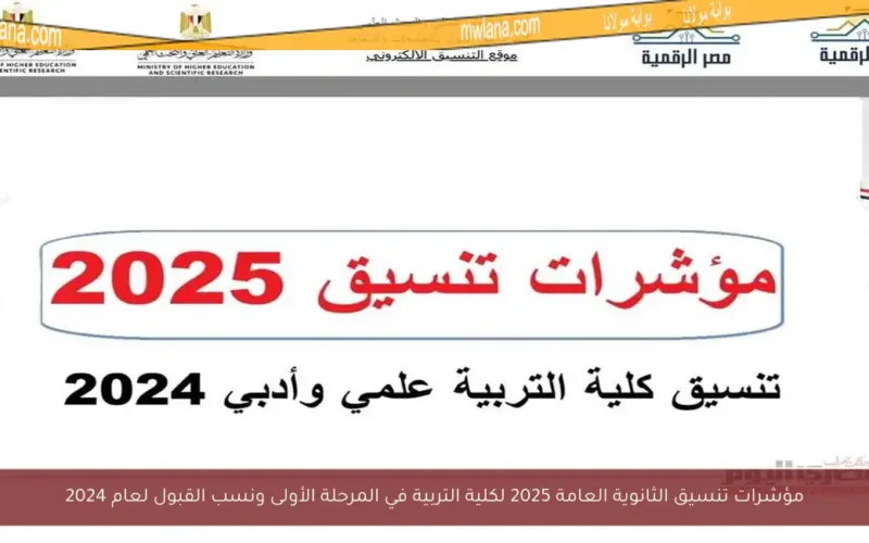 مؤشرات تنسيق الثانوية العامة 2025 لكلية التربية في المرحلة الأولى ونسب القبول لعام 2024