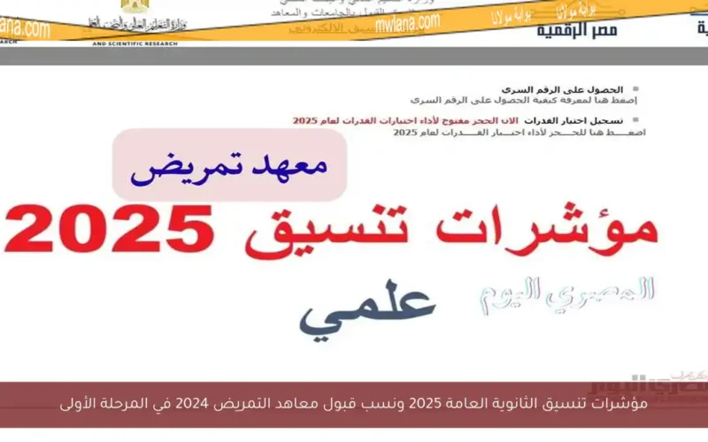 مؤشرات تنسيق الثانوية العامة 2025 ونسب قبول معاهد التمريض 2024 في المرحلة الأولى