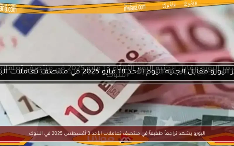 اليورو يشهد تراجعاً طفيفاً في منتصف تعاملات الأحد 3 أغسطس 2025 في البنوك