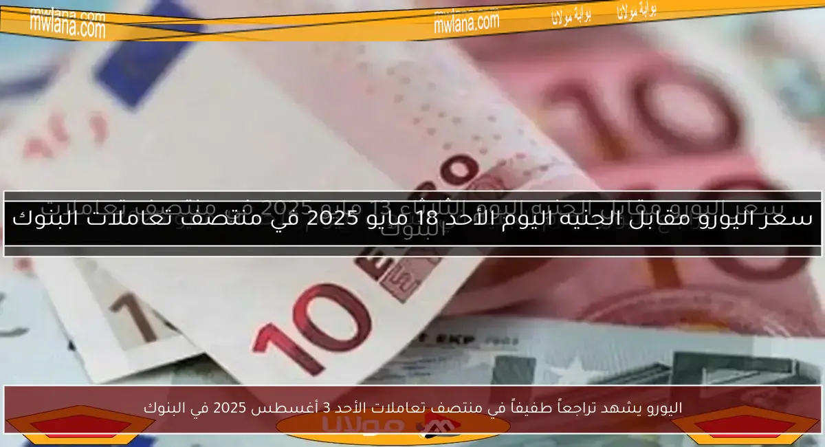 اليورو يشهد تراجعاً طفيفاً في منتصف تعاملات الأحد 3 أغسطس 2025 في البنوك