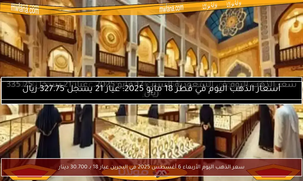 سعر الذهب اليوم الأربعاء 6 أغسطس 2025 فى البحرين عيار 18 بـ 30.700 دينار