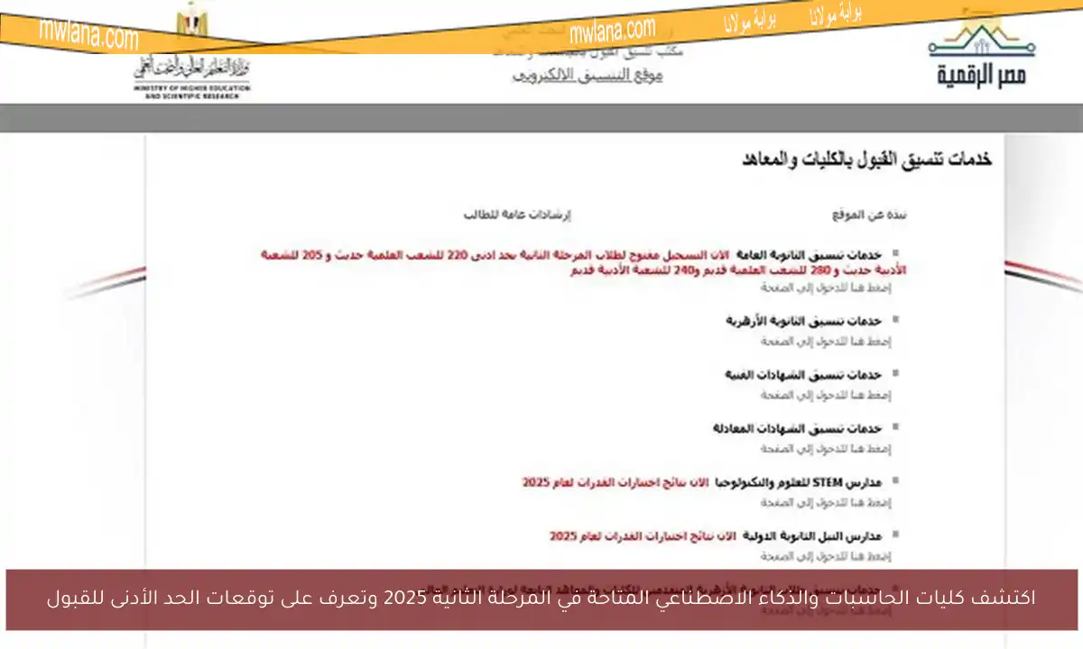 اكتشف كليات الحاسبات والذكاء الاصطناعي المتاحة في المرحلة الثانية 2025 وتعرف على توقعات الحد الأدنى للقبول