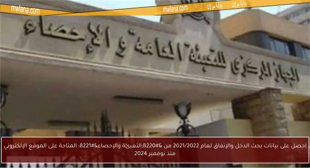 احصل على بيانات بحث الدخل والإنفاق لعام 2021/2022 من “التعبئة والإحصاء” المتاحة على الموقع الإلكتروني منذ نوفمبر 2024