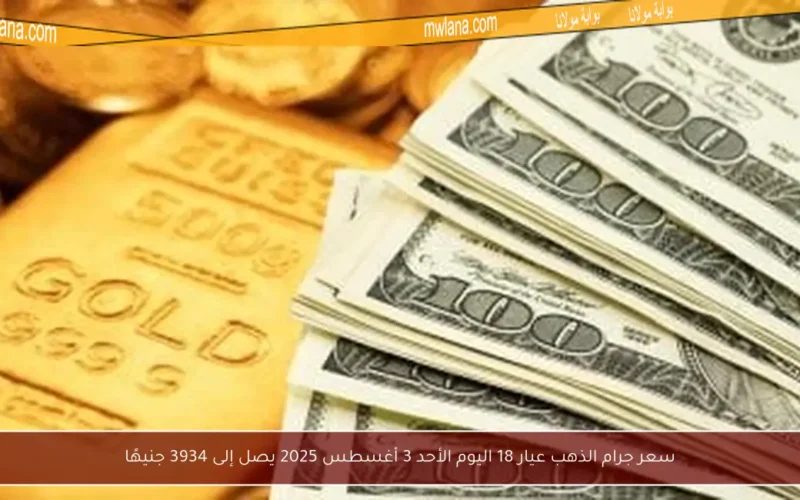 سعر جرام الذهب عيار 18 اليوم الأحد 3 أغسطس 2025 يصل إلى 3934 جنيهًا