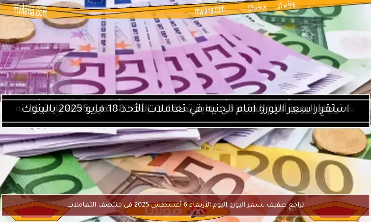 تراجع طفيف لسعر اليورو اليوم الأربعاء 6 أغسطس 2025 في منتصف التعاملات