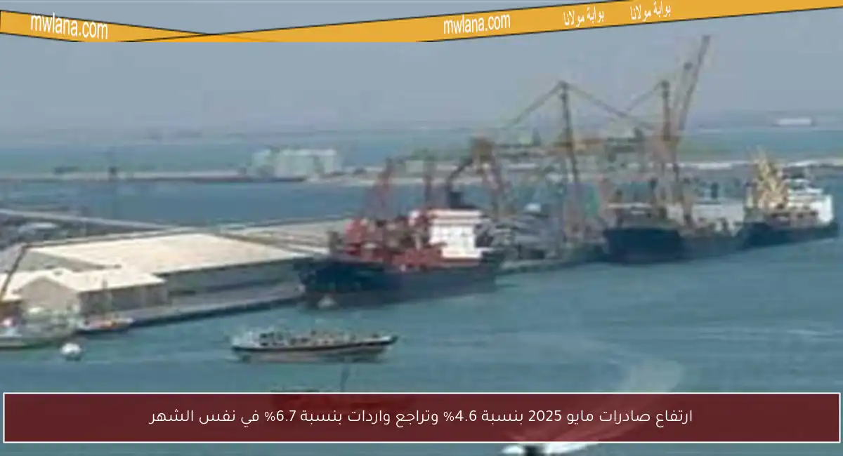 ارتفاع صادرات مايو 2025 بنسبة 4.6% وتراجع واردات بنسبة 6.7% في نفس الشهر