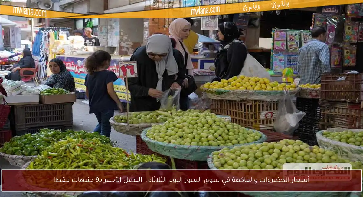 أسعار الخضروات والفاكهة في سوق العبور اليوم الثلاثاء.. البصل الأحمر بـ9 جنيهات فقط!