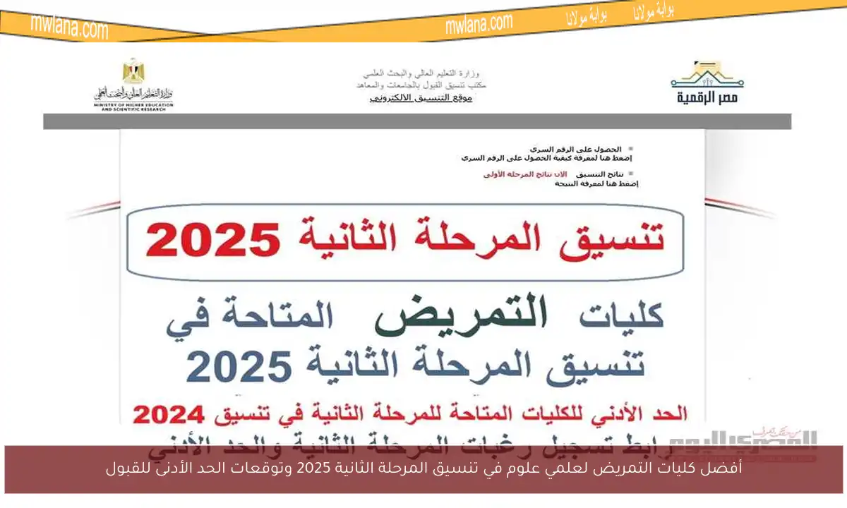 أفضل كليات التمريض لعلمي علوم في تنسيق المرحلة الثانية 2025 وتوقعات الحد الأدنى للقبول