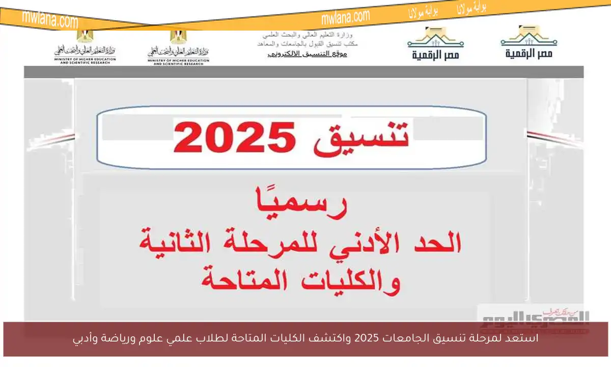 استعد لمرحلة تنسيق الجامعات 2025 واكتشف الكليات المتاحة لطلاب علمي علوم ورياضة وأدبي