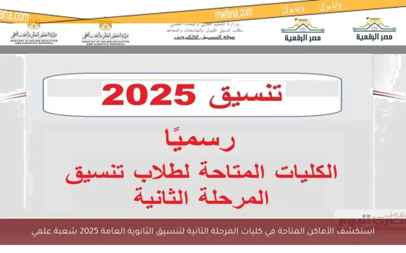 استكشف الأماكن المتاحة في كليات المرحلة الثانية لتنسيق الثانوية العامة 2025 شعبة علمي