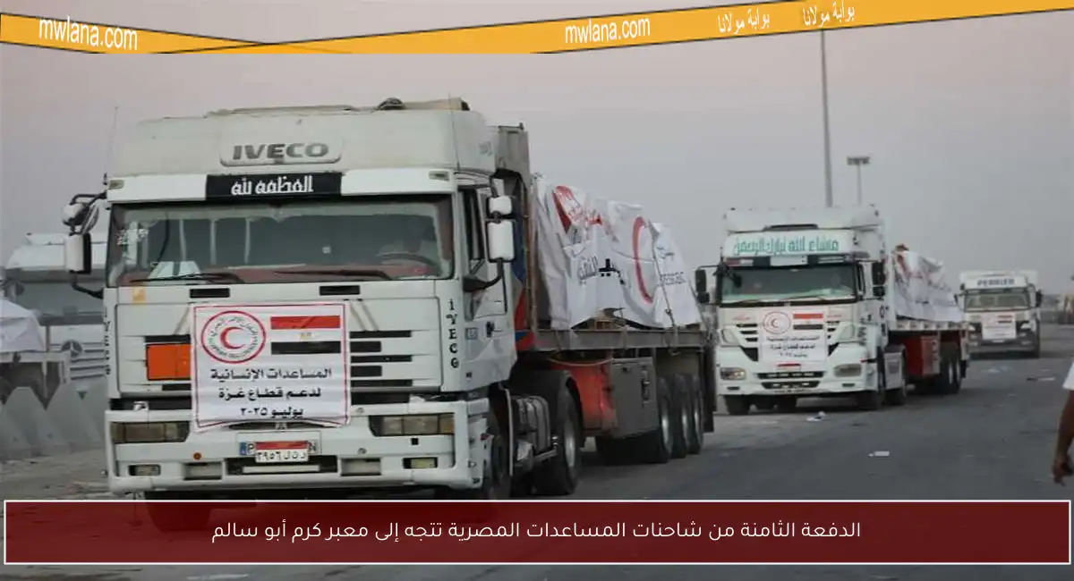 الدفعة الثامنة من شاحنات المساعدات المصرية تتجه إلى معبر كرم أبو سالم
