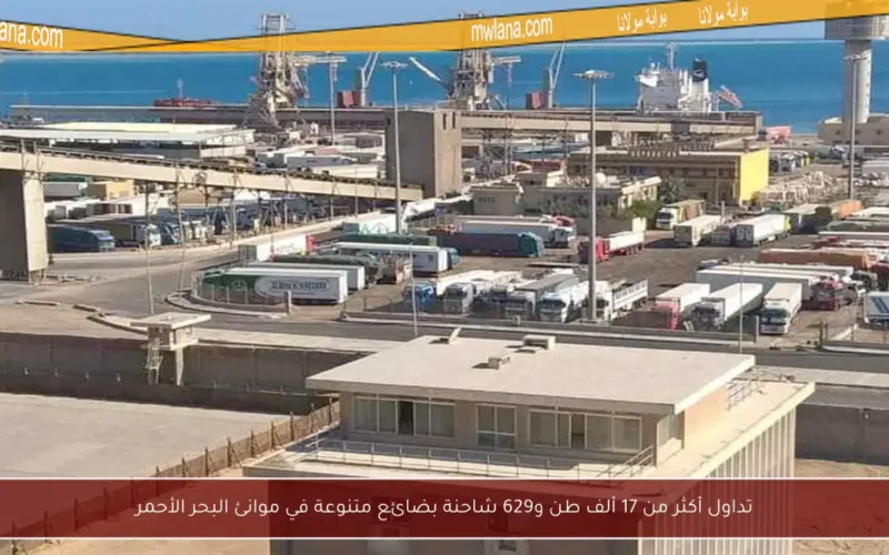 تداول أكثر من 17 ألف طن و629 شاحنة بضائع متنوعة في موانئ البحر الأحمر