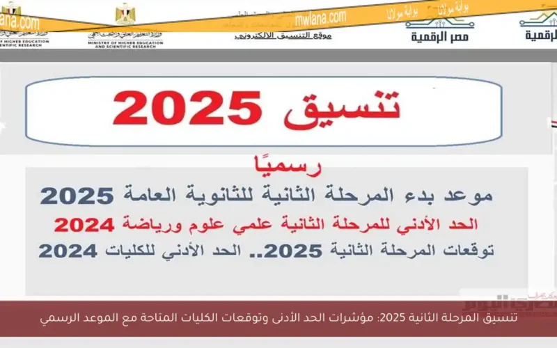 تنسيق المرحلة الثانية 2025: مؤشرات الحد الأدنى وتوقعات الكليات المتاحة مع الموعد الرسمي