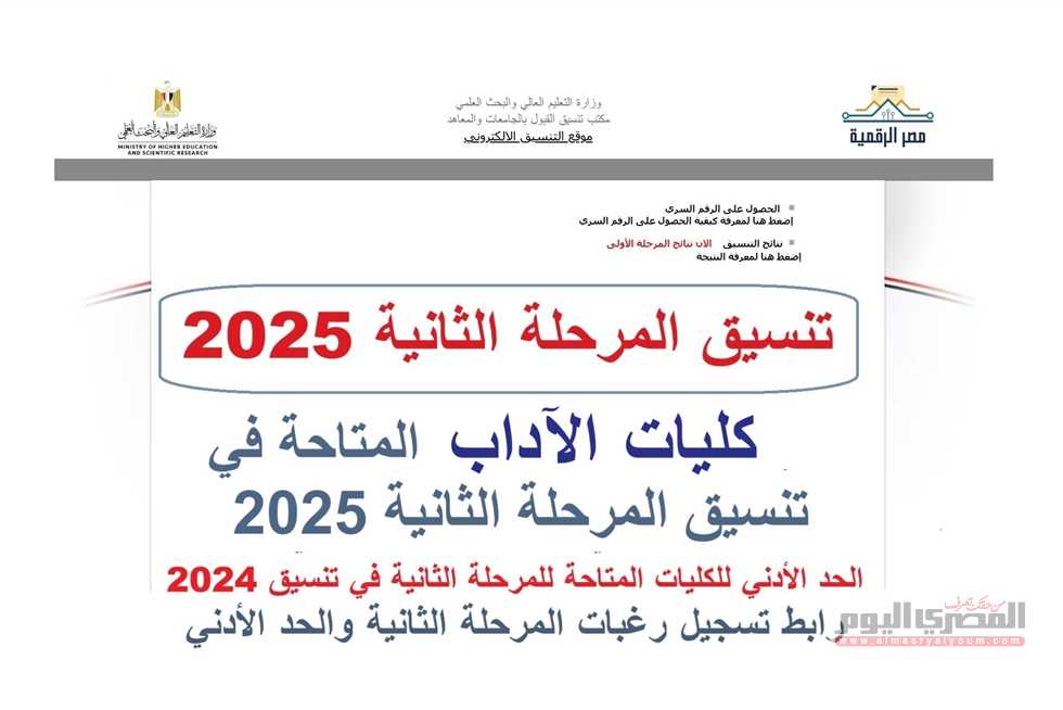 توقعات تنسيق المرحلة الثانية 2025 لكليات الآداب: علمي وأدبي مع الحد الأدنى لعام 2024