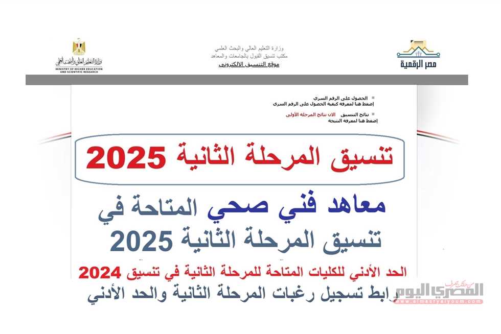توقعات تنسيق المرحلة الثانية 2025 للفرع العلمي من المعهد الفني الصحي والحد الأدنى لعام 2024