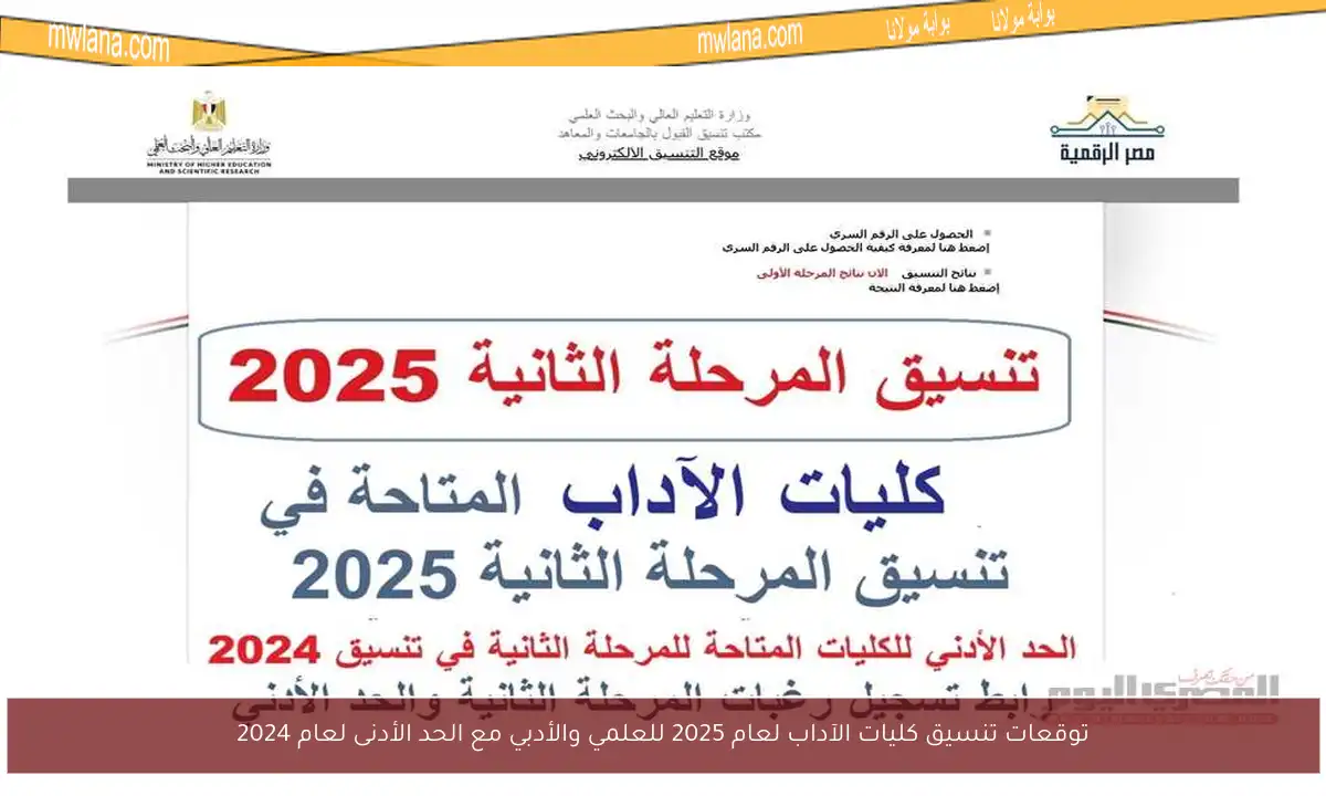 توقعات تنسيق كليات الآداب لعام 2025 للعلمي والأدبي مع الحد الأدنى لعام 2024
