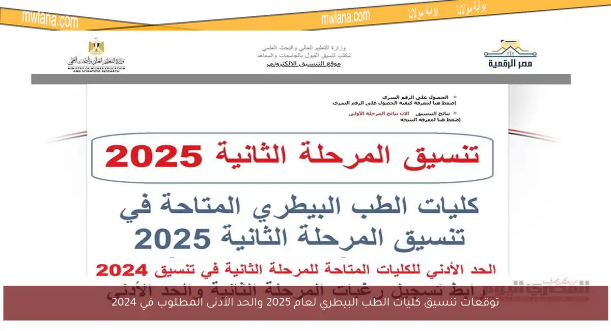 توقعات تنسيق كليات الطب البيطري لعام 2025 والحد الأدنى المطلوب في 2024