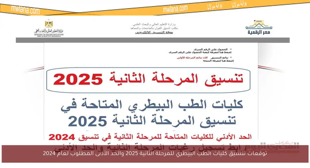 توقعات تنسيق كليات الطب البيطري للمرحلة الثانية 2025 والحد الأدنى المطلوب لعام 2024