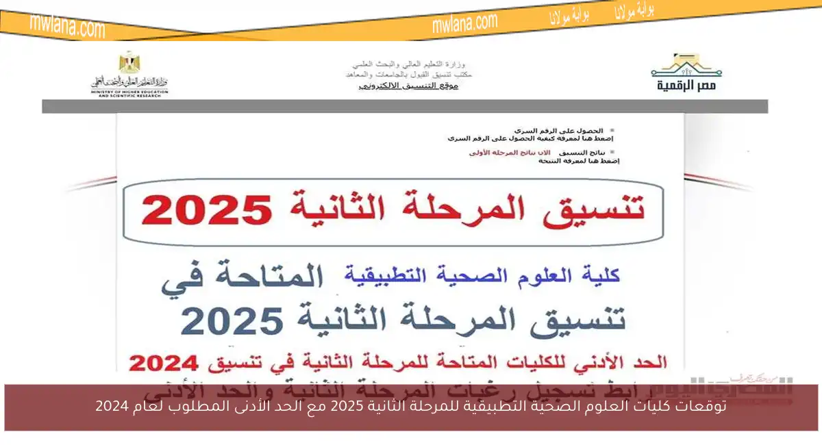 توقعات كليات العلوم الصحية التطبيقية للمرحلة الثانية 2025 مع الحد الأدنى المطلوب لعام 2024