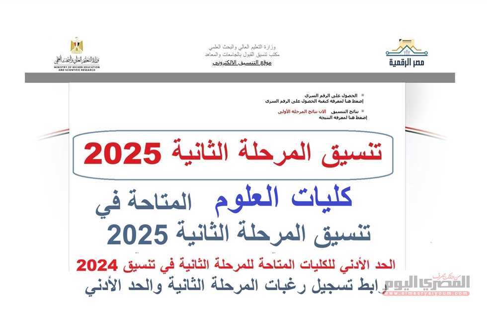 توقعات كليات العلوم للمرحلة الثانية 2025 وأدنى الحدود المطلوبة لعام 2024