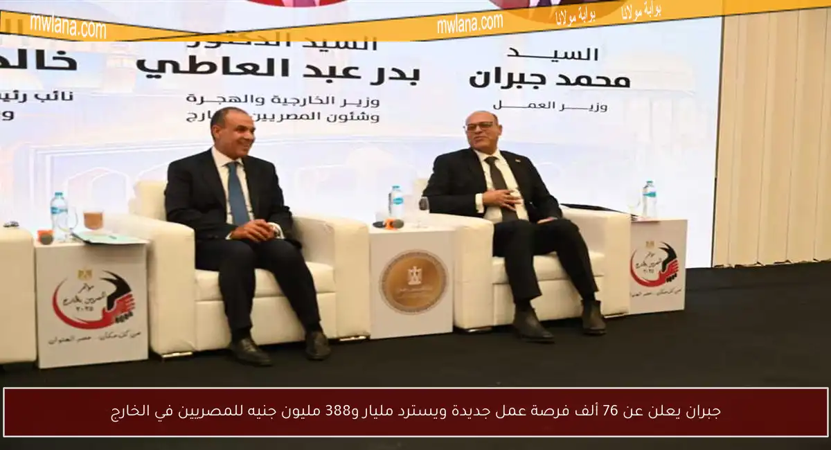 جبران يعلن عن 76 ألف فرصة عمل جديدة ويسترد مليار و388 مليون جنيه للمصريين في الخارج