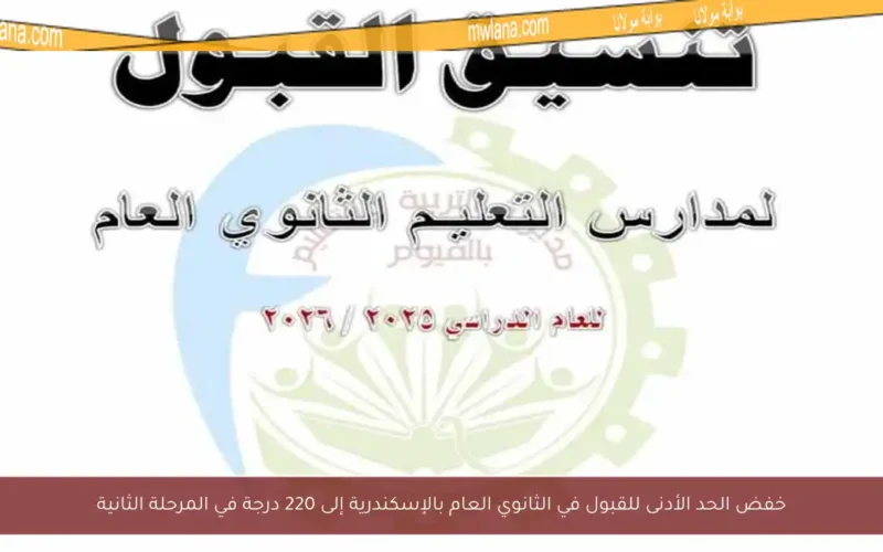 خفض الحد الأدنى للقبول في الثانوي العام بالإسكندرية إلى 220 درجة في المرحلة الثانية