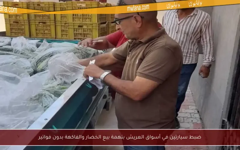 ضبط سيارتين في أسواق العريش بتهمة بيع الخضار والفاكهة بدون فواتير