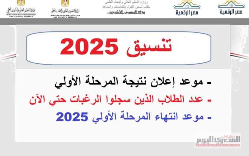 متى ستظهر نتيجة تنسيق المرحلة الأولى 2025 بعد انتهاء التسجيل غدًا؟